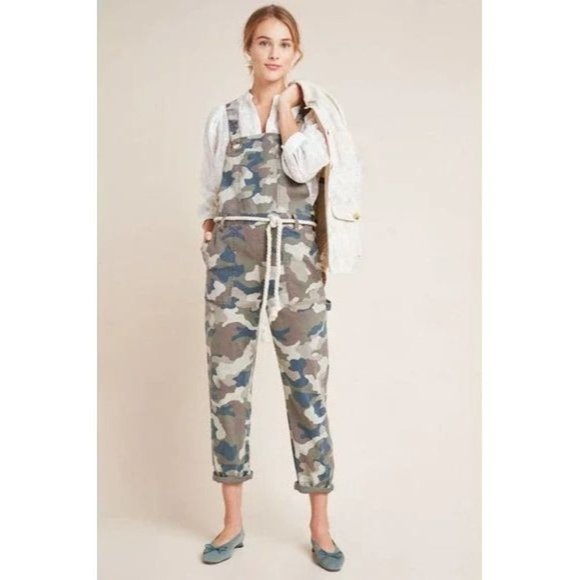 Anthropologie Womens Overalls Size 0 Carter Green Camo Utility MSRP $158 - Picture 1 of 16